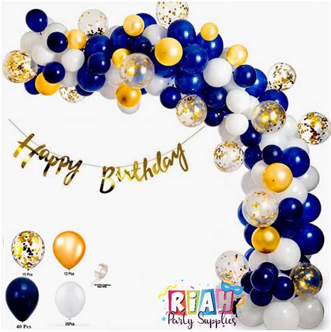 102 Pcs Balloon Garland Kit Blue And Gold Riah Party Supplies