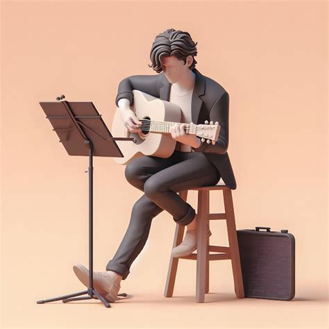 Premium Photo Arafed Man Sitting On A Stool Playing A Guitar