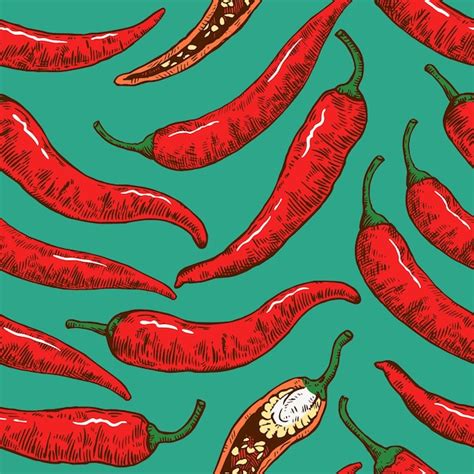 Premium Vector Seamless Pattern With Hand Drawn Chili Peppers Vector