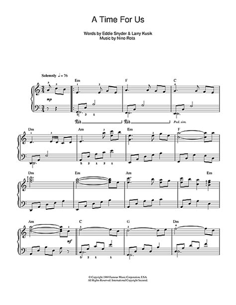 A Time For Us Love Theme From Romeo And Juliet Sheet Music By Nino Rota Easy Piano 103975