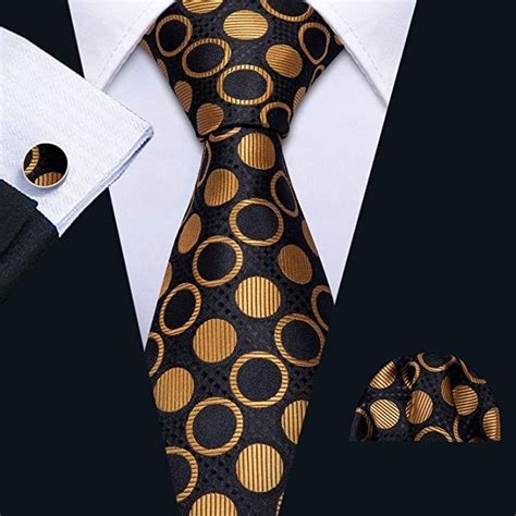 3PC Silk Tie Set Color Black And GOLD 59 Length 3 4 Width Matching