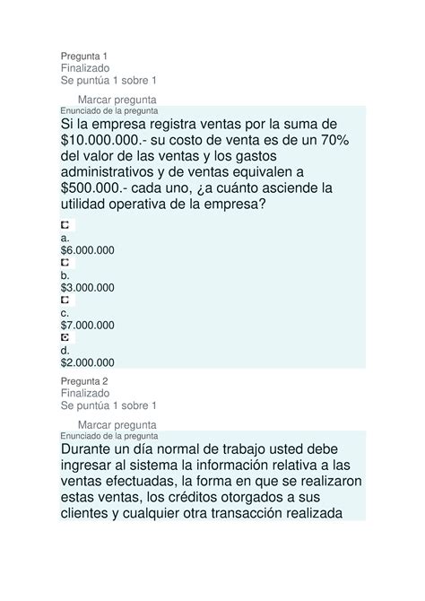 Prueba 1 analisis financiero Pregunta 1 Finalizado Se puntúa 1 sobre