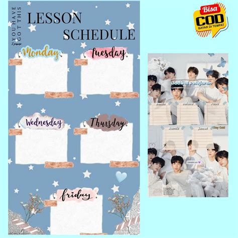 Jual Papan Jadwal Pelajaran Sekolah Dinding Aesthetic Planner Lucu Anak