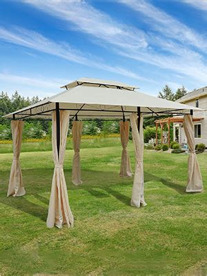 Outsunny Gazebo Da Giardino X M Con Tende E Tetto A Livelli In