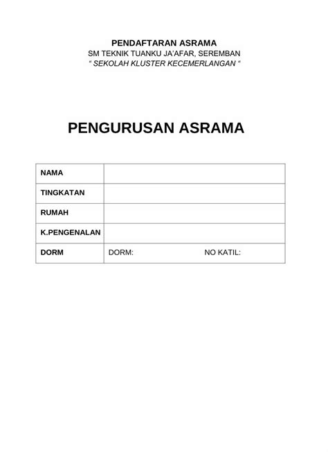 PDF PENGURUSAN ASRAMAsttj Edu My 2019 Hem Dokumen Asrama 2019 Pdf