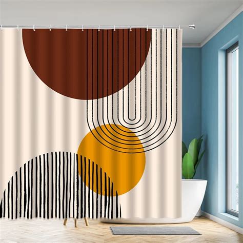 Abstract Mid Century Shower Curtain Arch Sun Moon Minimalist Geometric