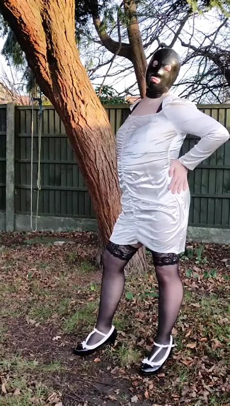 Uk Tv Slut Nottstvslut White Satin Black Stockings And Lingerie Outdoor