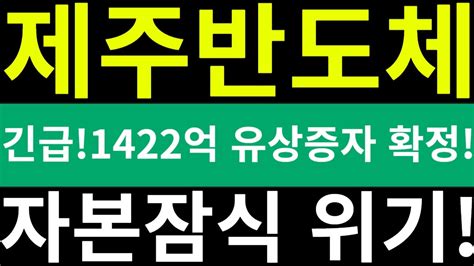 제주반도체 긴급 1422억 유상증자 확정 자본 잠식 위기 Hbm3e주식투자공급반도체실적삼성마하1계약