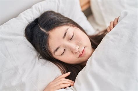 Chinese Woman Lying On Bed Sleeping At Bedroom Stock Image Image Of