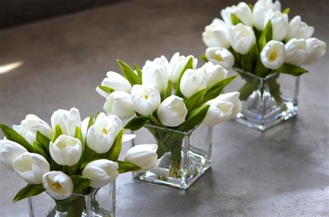 Ivory White Tulips Arrangement In Vase Faux Floral Arrangement Faux