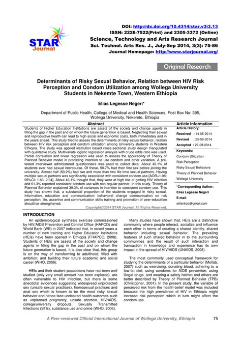 Pdf Determinants Of Risky Sexual Behavior Relation Between Hiv Risk