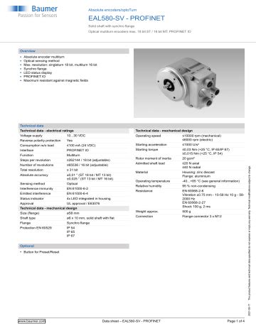 Baumer Eal Sv Profinet Absolute Encoder Data Sheet Manualzz