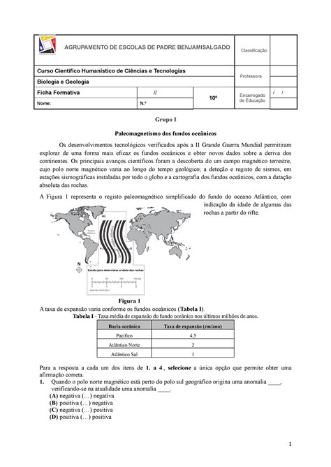 FF5 Ficha Formativa de Biologia e Geologia 10ºano AGRUPAMENTO DE