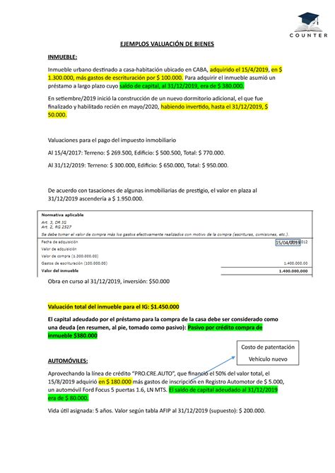 Ejemplos Valuaci N De Bienes Contabilidad Basica Siglo Studocu