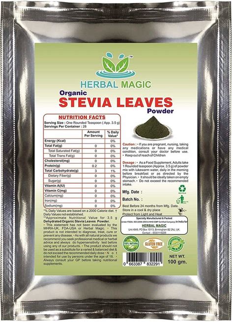 100g Certified Organic Stevia Leaves Powder Natural Sweetener Etsy In