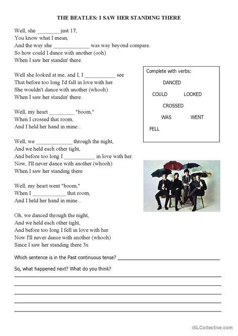 I Saw Her Standing There The Beatl English Esl Worksheets Pdf Doc