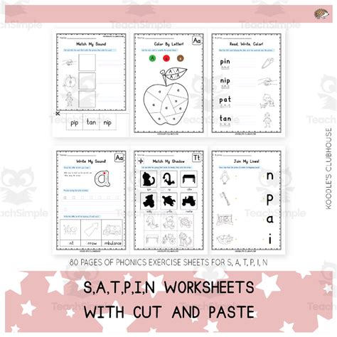 SATPIN Phonics Worksheets With Cut And Paste By Teach Simple