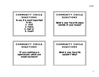 Results For Community Circle Questions TPT