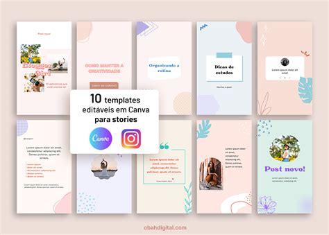 Stories Templates Canva Para Instagram Edit Veis Blogueiras Obah Digital