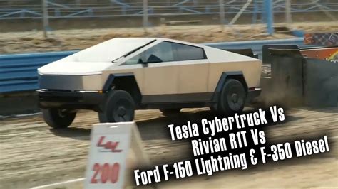 Tesla Cybertruck Vs Rivian R1t Vs Ford F 150 Lightning And F 350 Diesel Youtube