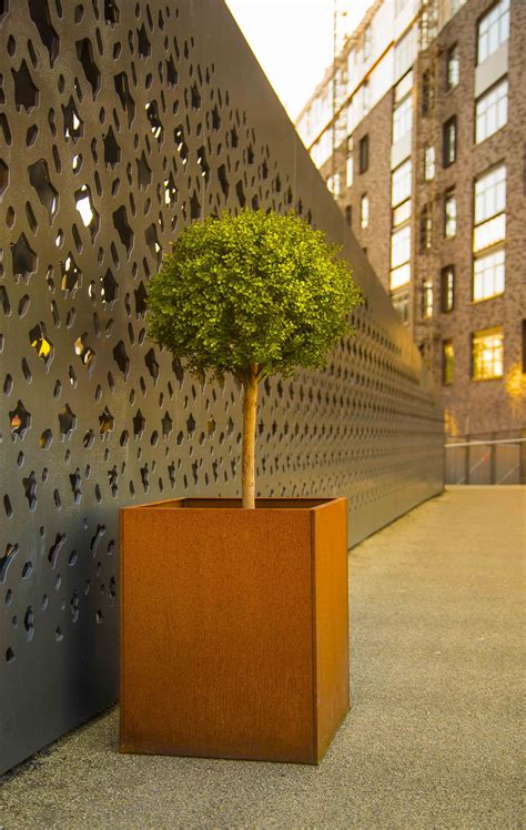 Corten Steel Tall Square Planter Perfect For Rustic Urban Industrial Spaces Available In