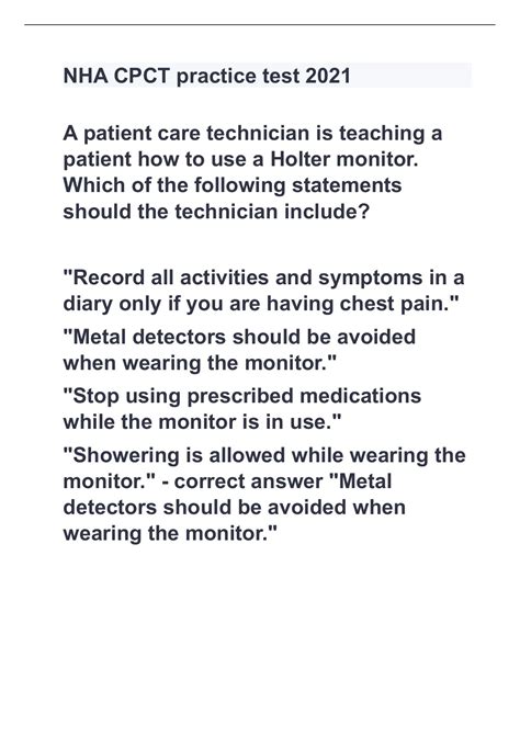 Nha Cpct Practice Test 2021 With Complete Solutions Pct Patient Care