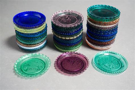 Lot Fifty One Varied Color Pressed Glass Cup Plates