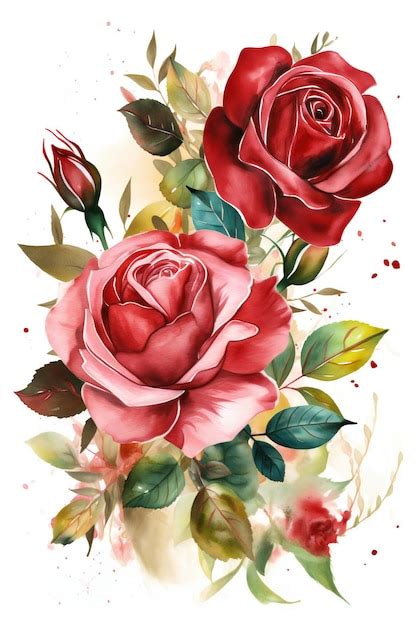 Una Pintura De Dos Rosas Con Hojas Y La Palabra Amor Foto Premium