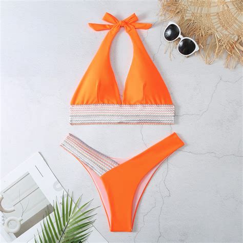 BOOMILK Bikini Sets For Women Swim BohoFeel Striped Tape Halter