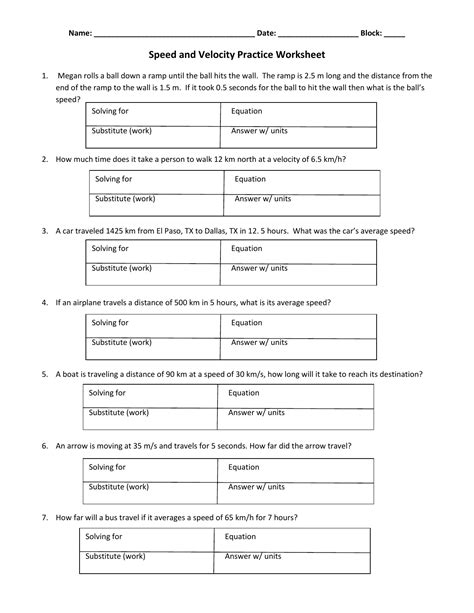 Practice Speed And Velocity Worksheet Printable Word Searches