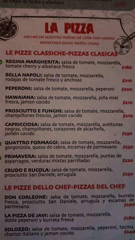 Carta del restaurante LA FAMILIA CORLEONE Cancún