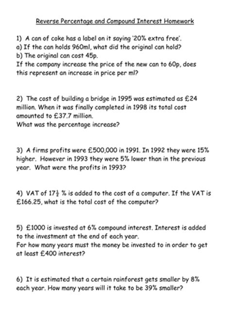 Ks4 Worksheet Reverse And Compound Interest Teaching Resources