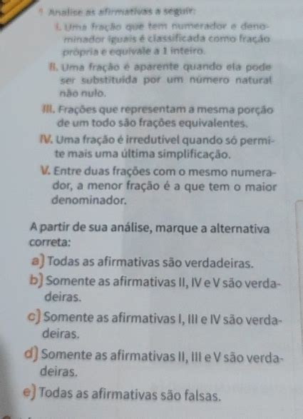 Solved Analise As Afirmativas A Seguir I Uma Fra O Que Tem