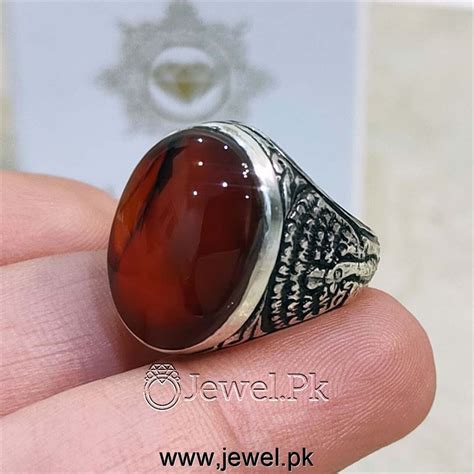 Yemen Agate Natural Yamani Aqeeq Stone Ring 925 Silver Peacock Design