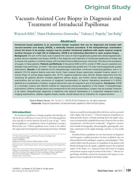 Vacuum Assisted Core Biopsy In Diagnosis And Treatment Of Intraductal