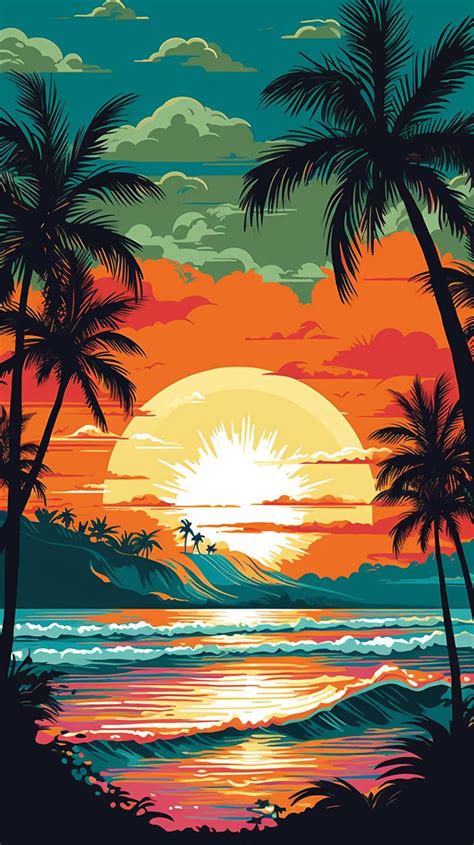 Stunning iPhone Wallpaper - Serene Beach Sunrise with Palm Trees - ImagineBoards | Art gallery ...