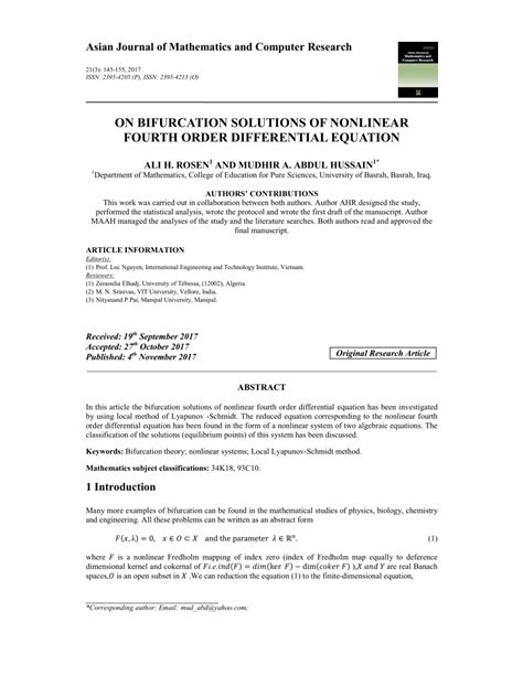 Pdf On Bifurcation Solutions Of Nonlinear Fourth Order Differential