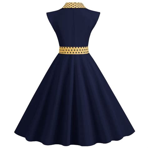 Robe élégante Pin Up Bleue Sombre Des Années 50 Retro Verso