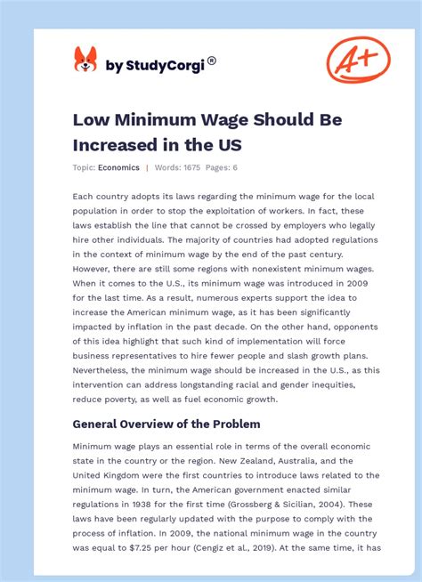 Low Minimum Wage Should Be Increased In The Us Free Essay Example