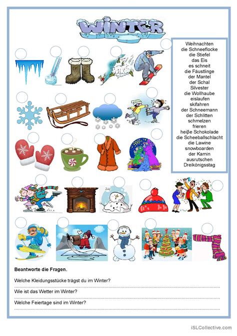 Winter aufwärm und abschlussübungen English ESL worksheets pdf doc