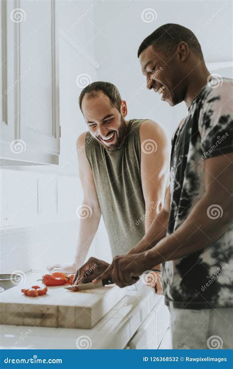 Gay Couple Cooking In The Morning Stock Photo Image Of Dating