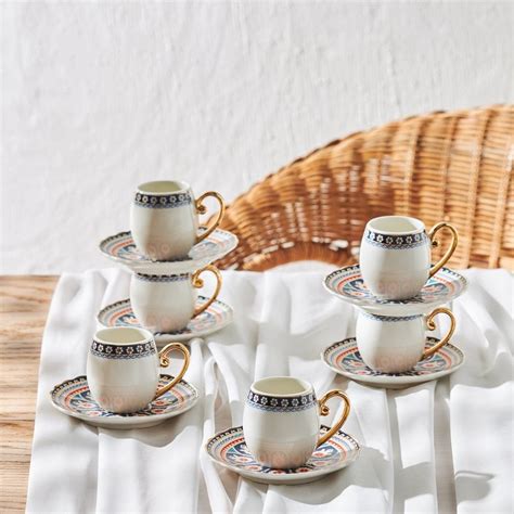 Karaca Kaffeeservice Willow 6 Personen Kaffeetassen Set 90 Ml