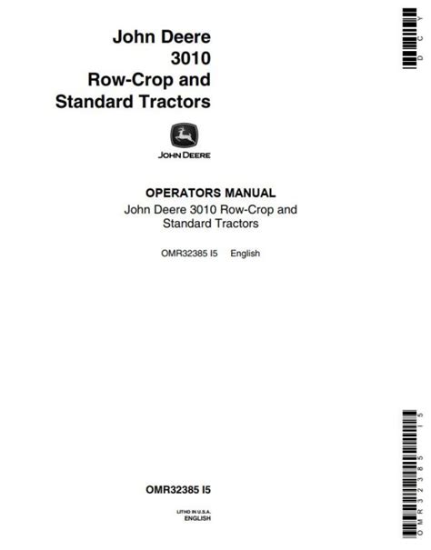 John Deere Row Crop And Standard Tractors 3010 Operators Manual