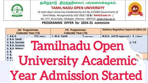 Tamilnadu Open University Academic Year Admission Started Tnou