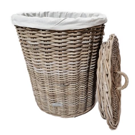 Set Of Grey Round Laundry Baskets With Calico Liners Roudham Trading