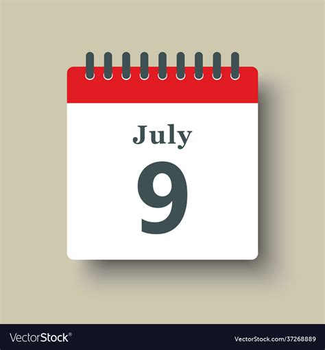 Icon day date 9 july template calendar page Vector Image