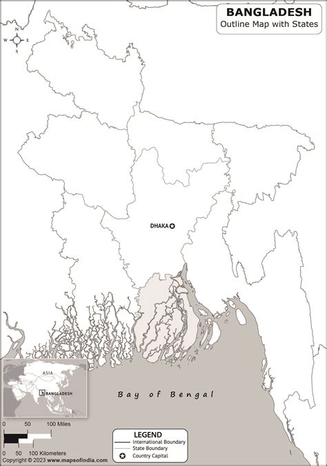 Bangladesh Outline Map | Bangladesh Outline Map with State Boundaries