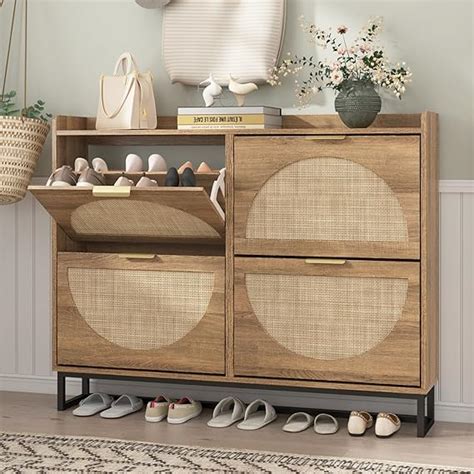 Amazon Maupvit Large Rattan Shoe Storage Cabinet With Flip