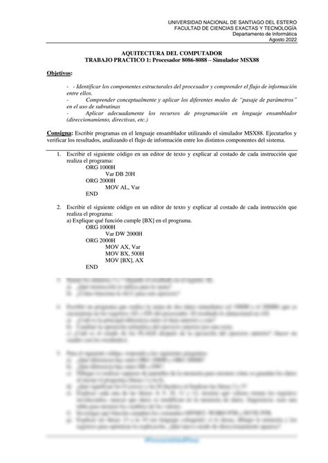 SOLUTION Arquitectura Del Computador Trabajo Pr Ctico 1 2022 Studypool