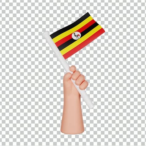 Premium PSD 3d Hand Holding A Flag Of Uganda